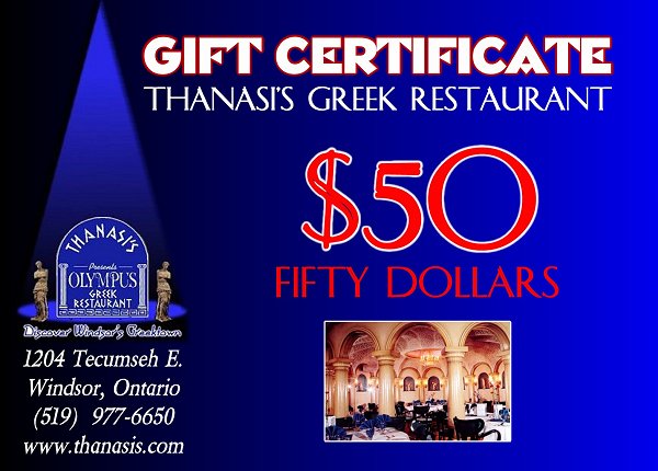 Thanasi's $50 Gift Certificate
